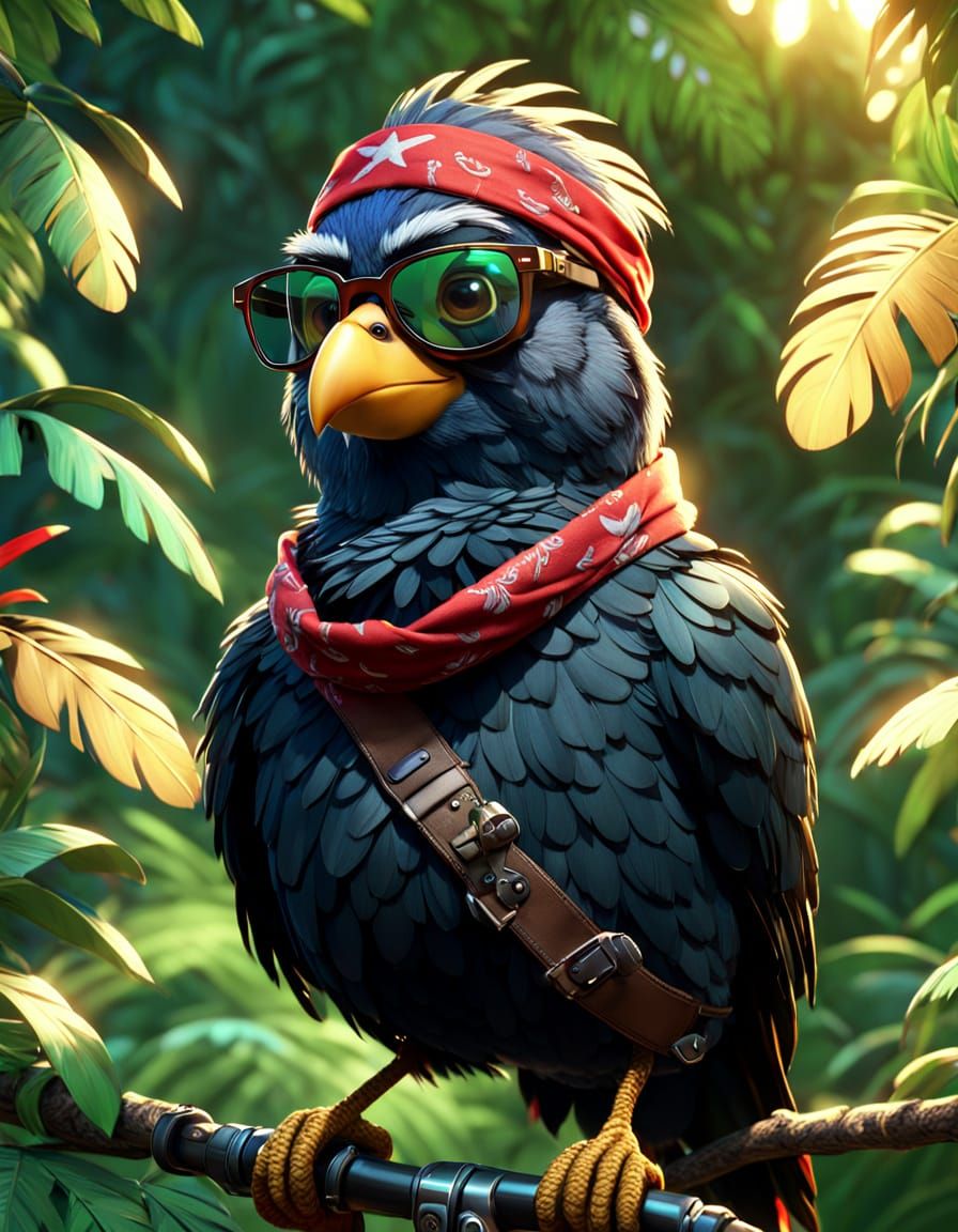 Bird Biker in Pixar Style Digital Art