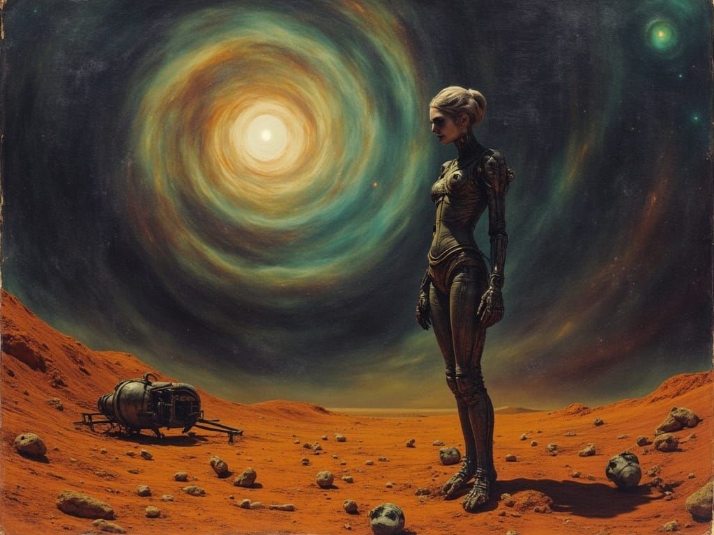 Alien Woman with Cybernetics on Rust Planet