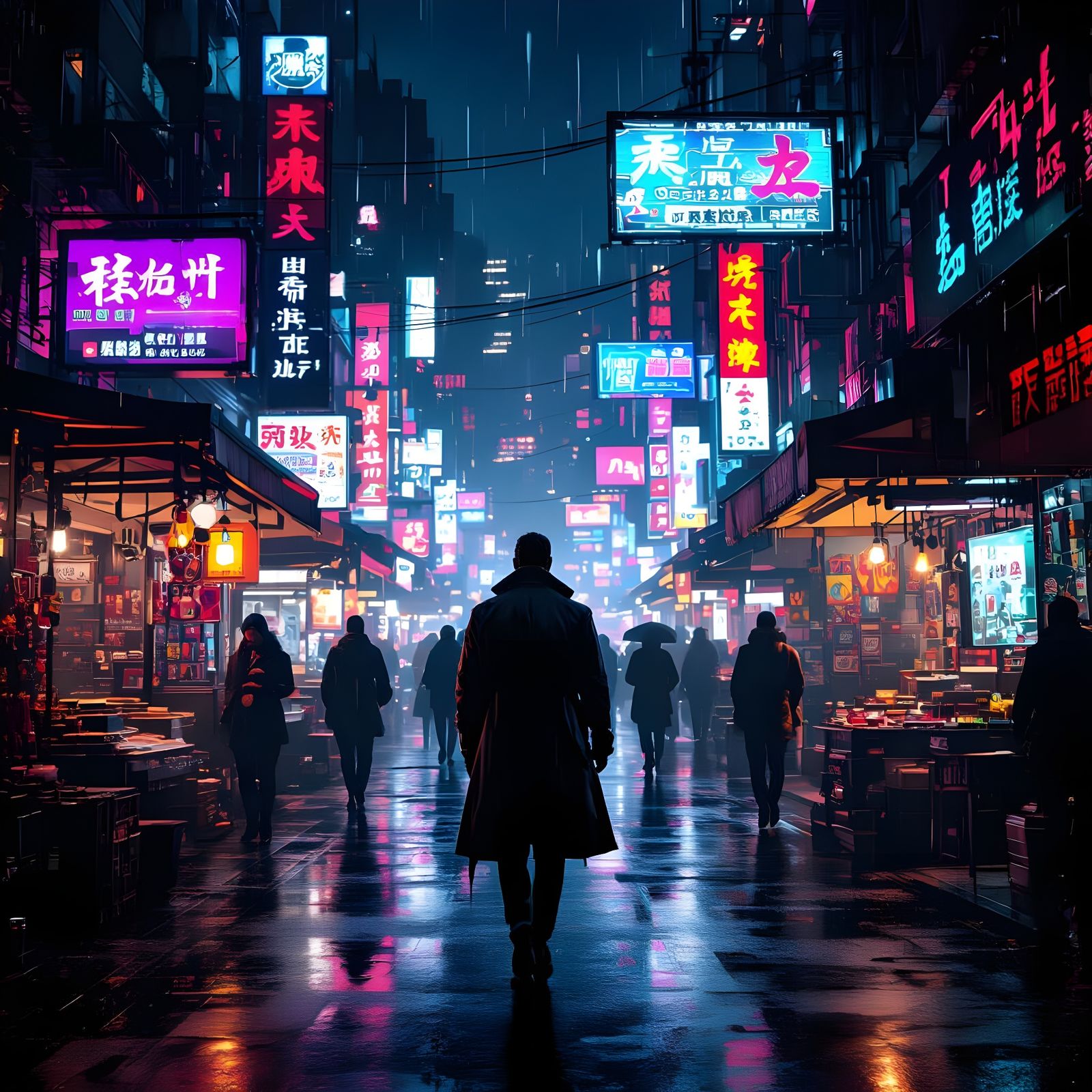 Cyberpunk City Street at Night in Gritty Style