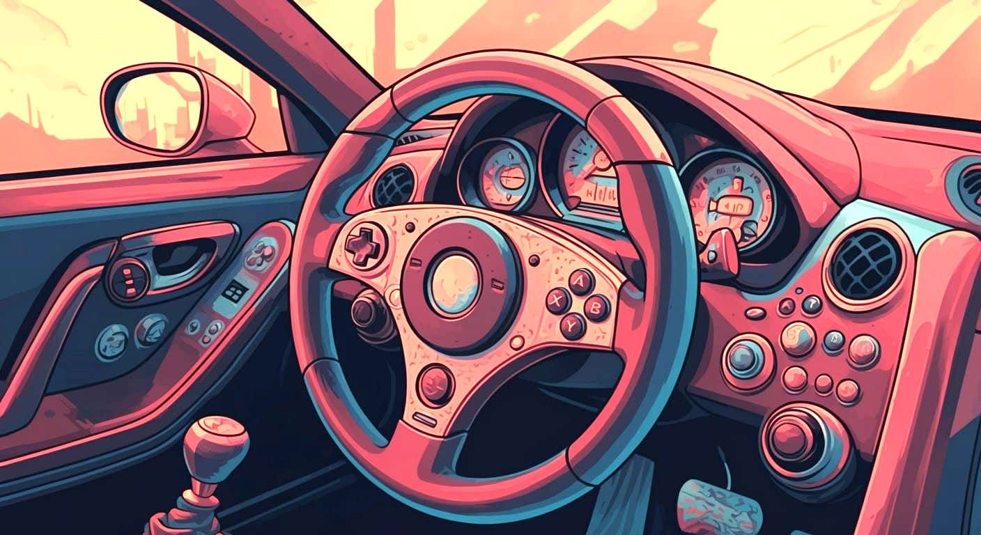 Steering Wheel as Game Controller in Cartoon Style