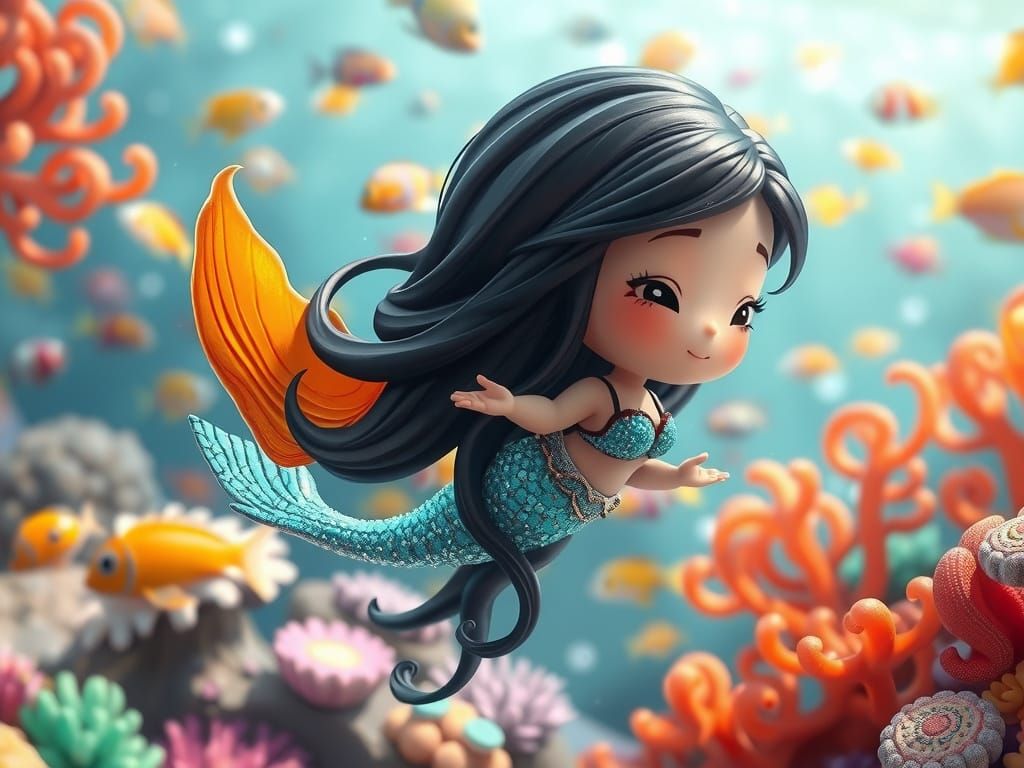 Chibi Mermaid in Vibrant Underwater World