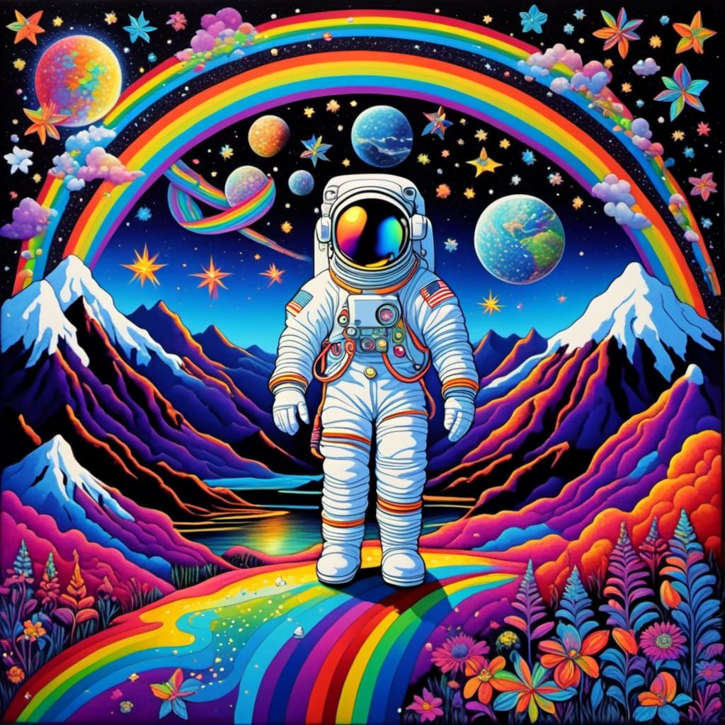 Surreal Pop Art Astronaut in Fantasy Landscape