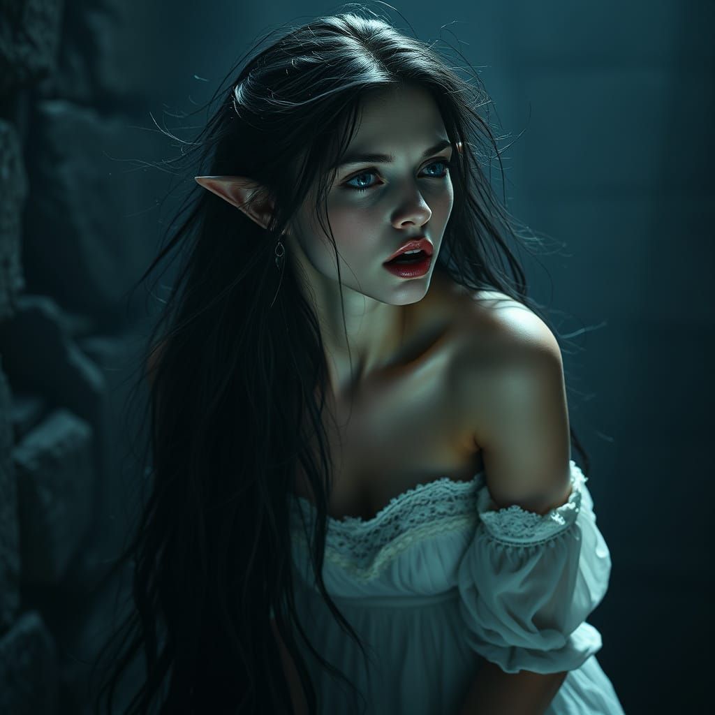 Elegant, Melancholic Female Elf in Tormented Beauty