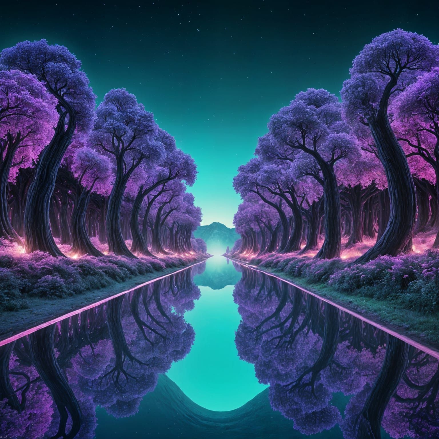 Surreal Landscape with Optical Illusions and Vibrant Prisms