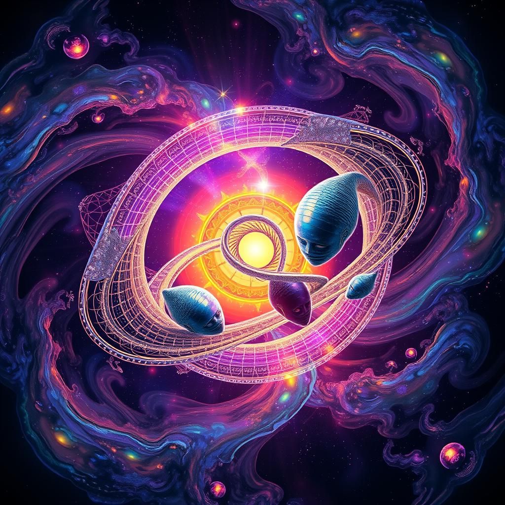 a strange  ringed hyper detailed planet , ethereal vortex do...