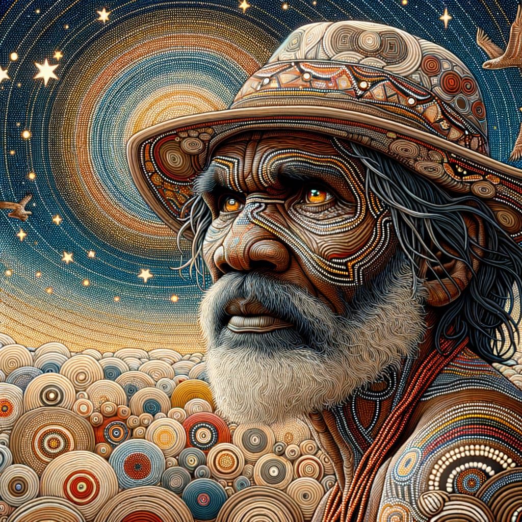 Aboriginal Man in Dot Art Style Oil Painting