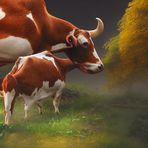 Cow Eats Chicken in Detailed Matte Painting