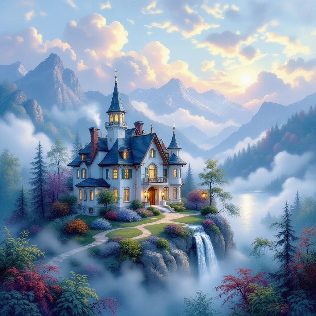 Ethereal Fantasy House in Misty Sky