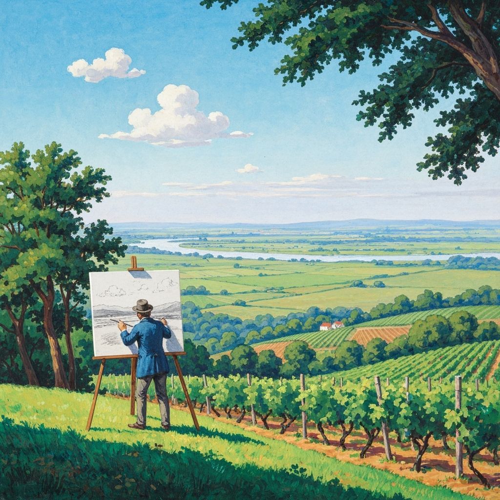 Gouache Painting of Artist Sketching Po Plain from Oltrepo H...