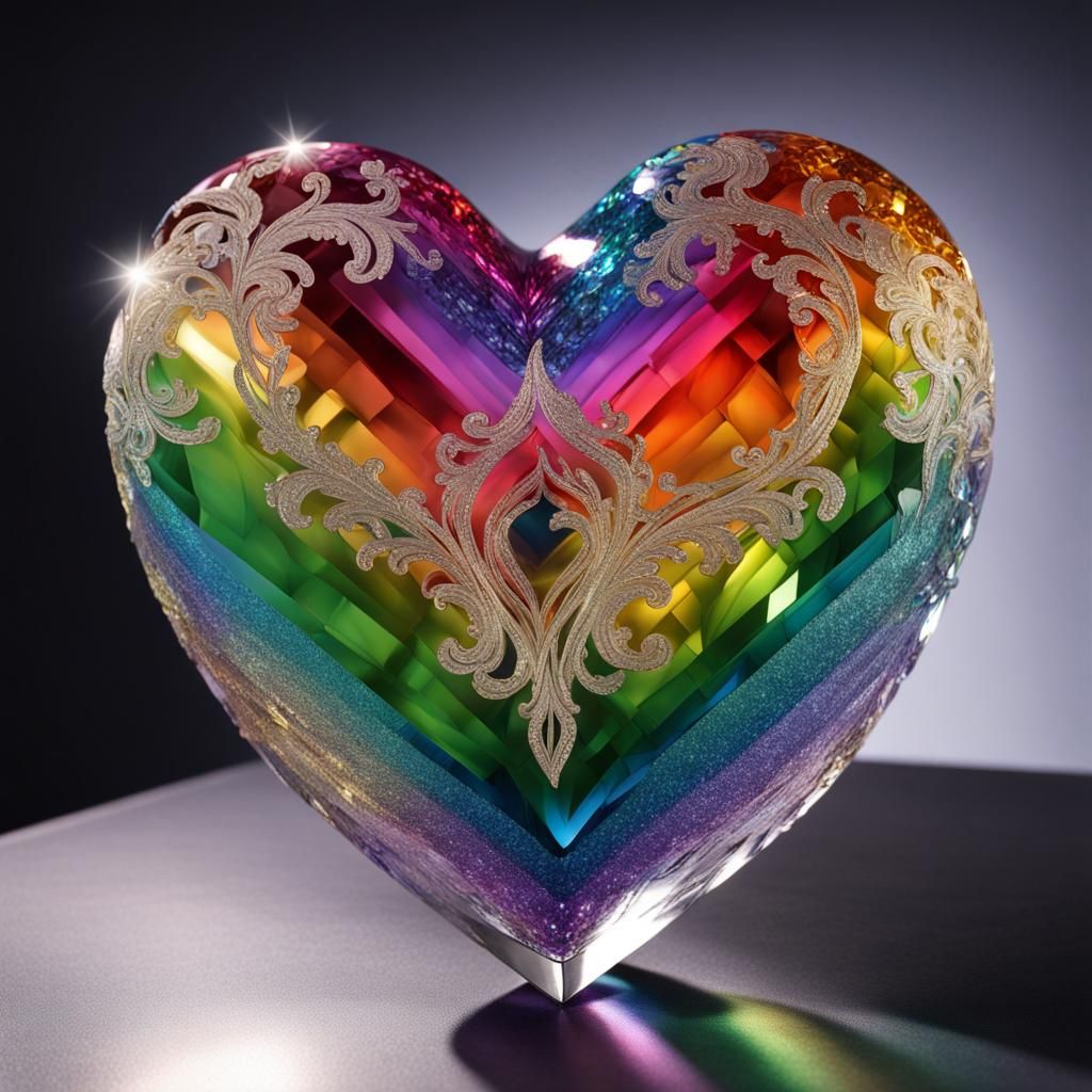 Rainbow Crystal Heart Statue in Candy Art Style