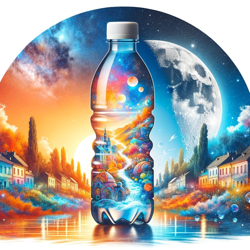 Maximalist Double Exposure: Village Sunset Meets Lunar Surre...