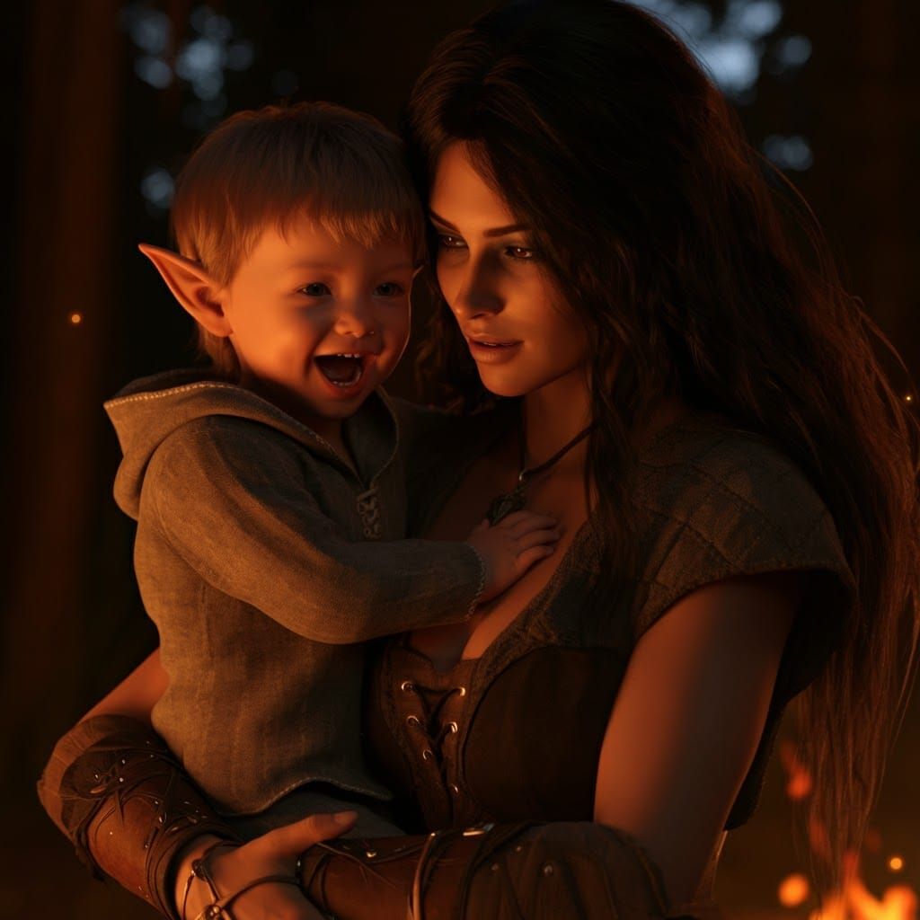 Mother and Son Fantasy Campfire Portrait