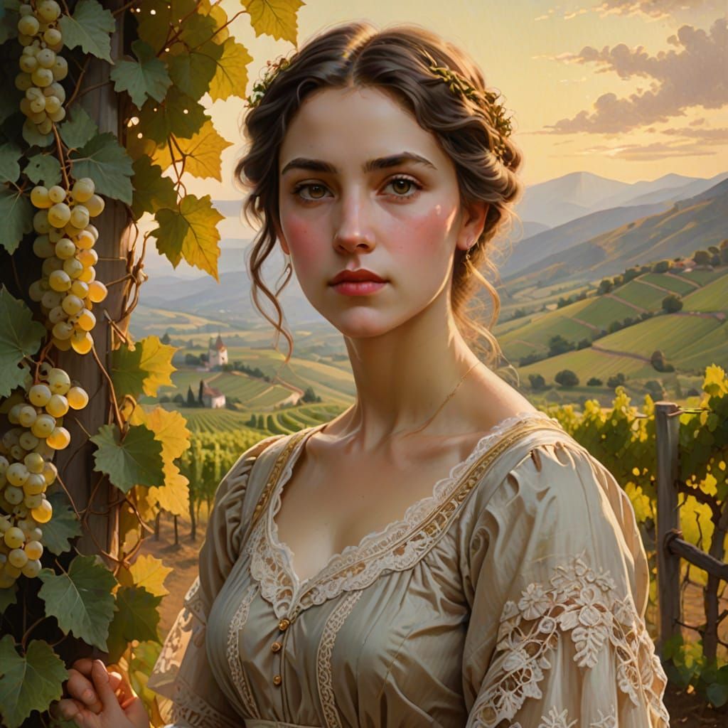 Woman in Vineyard: Bouguereau-Inspired Oil Painting