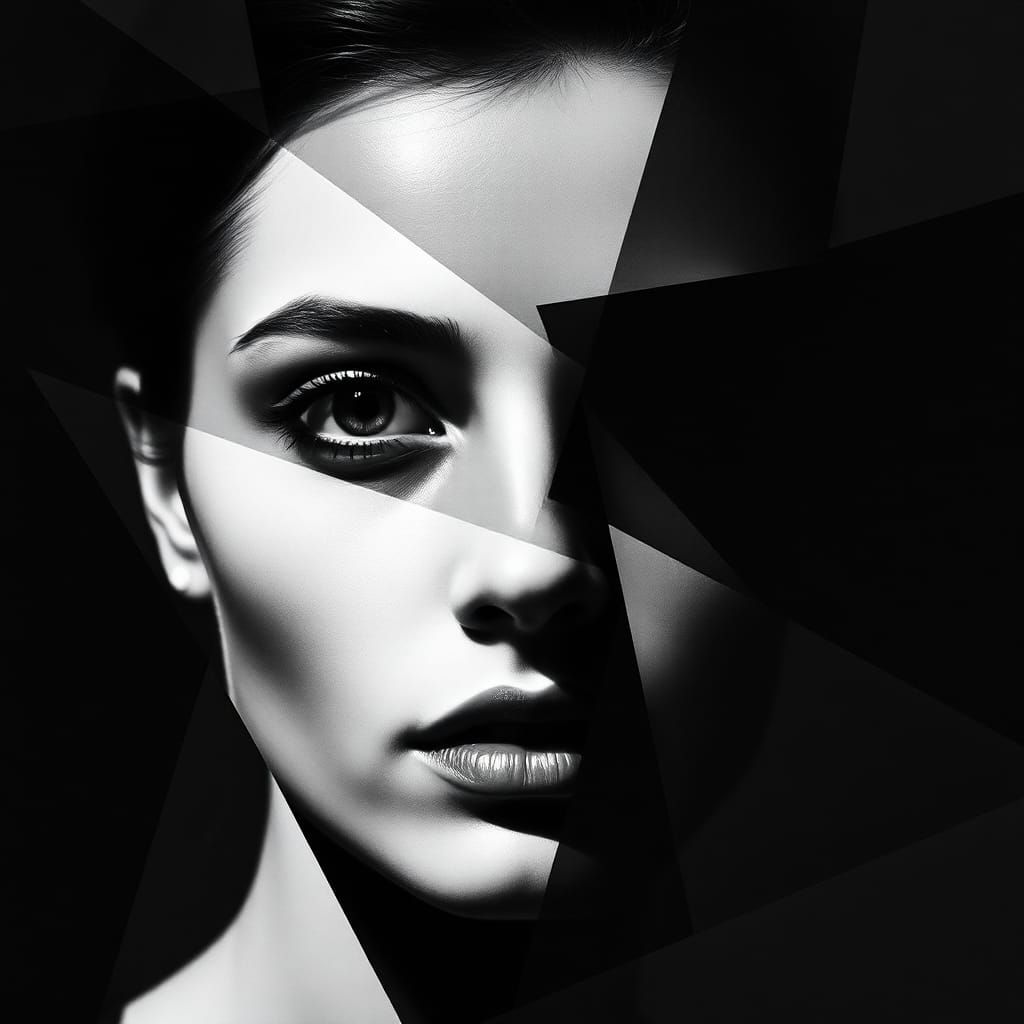 Cubist Portrait of a Woman in Black and White