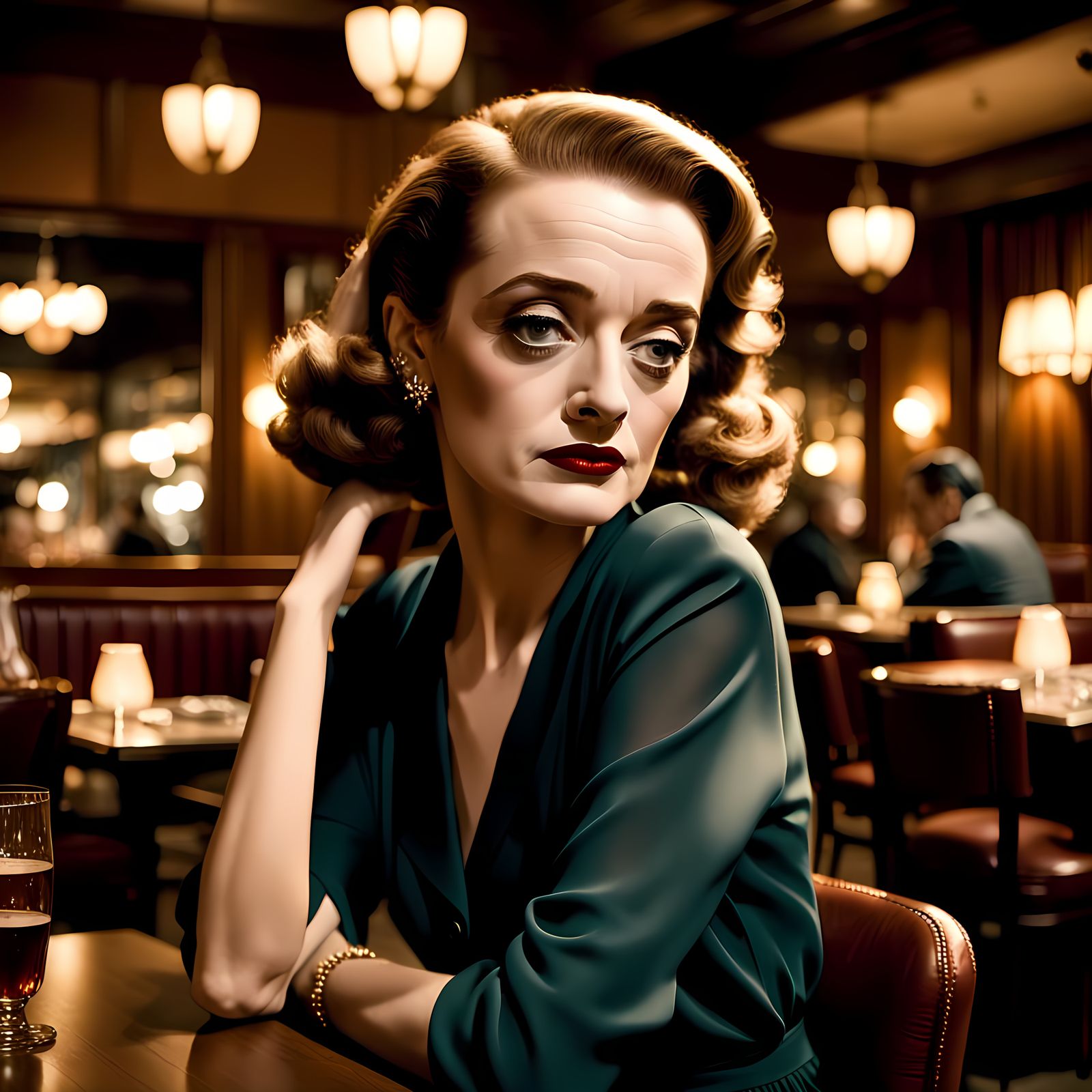 Bette Davis Look-Alike in Restaurant Setting