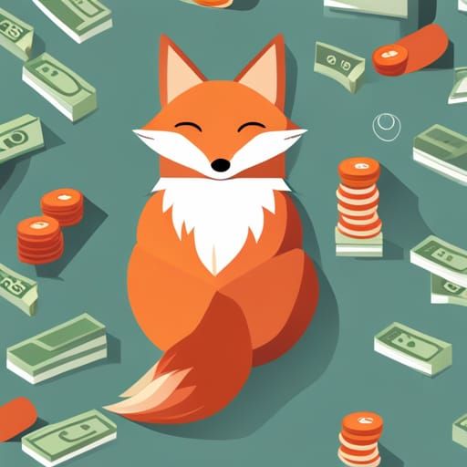 Sleeping Fox Lying on Pile of Cash