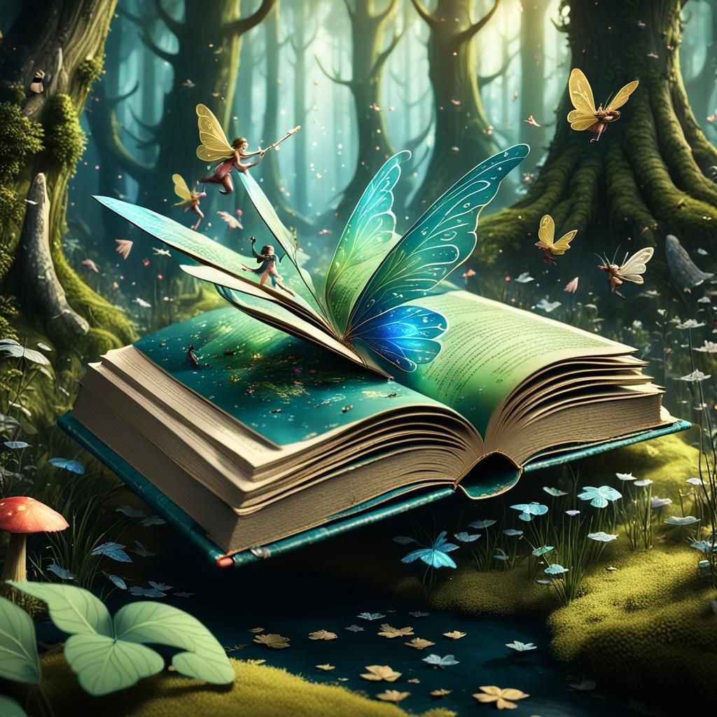 Fairy Tales Book in Enchanted Forest Painting