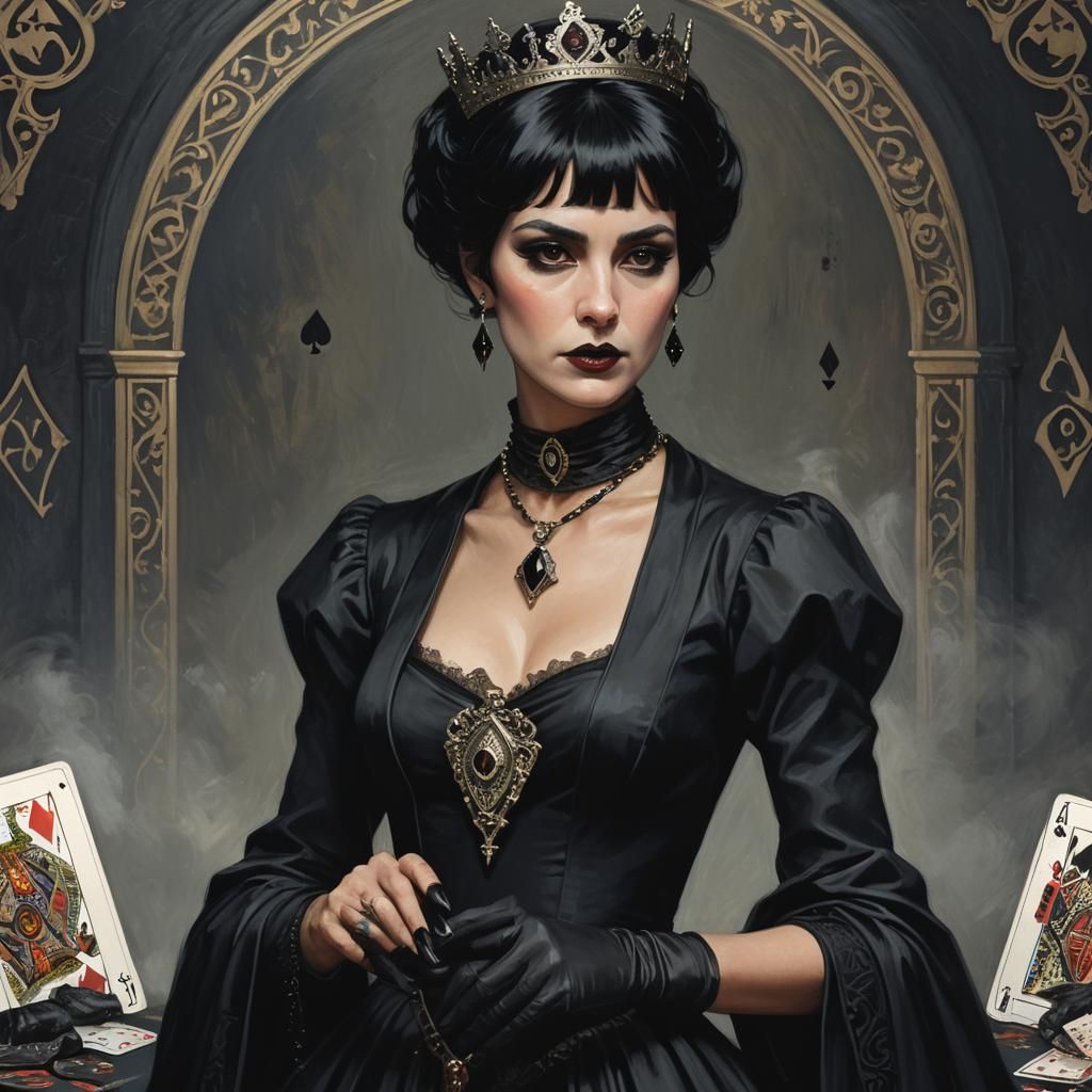 Stern Queen of Spades in Dark Fantasy Art