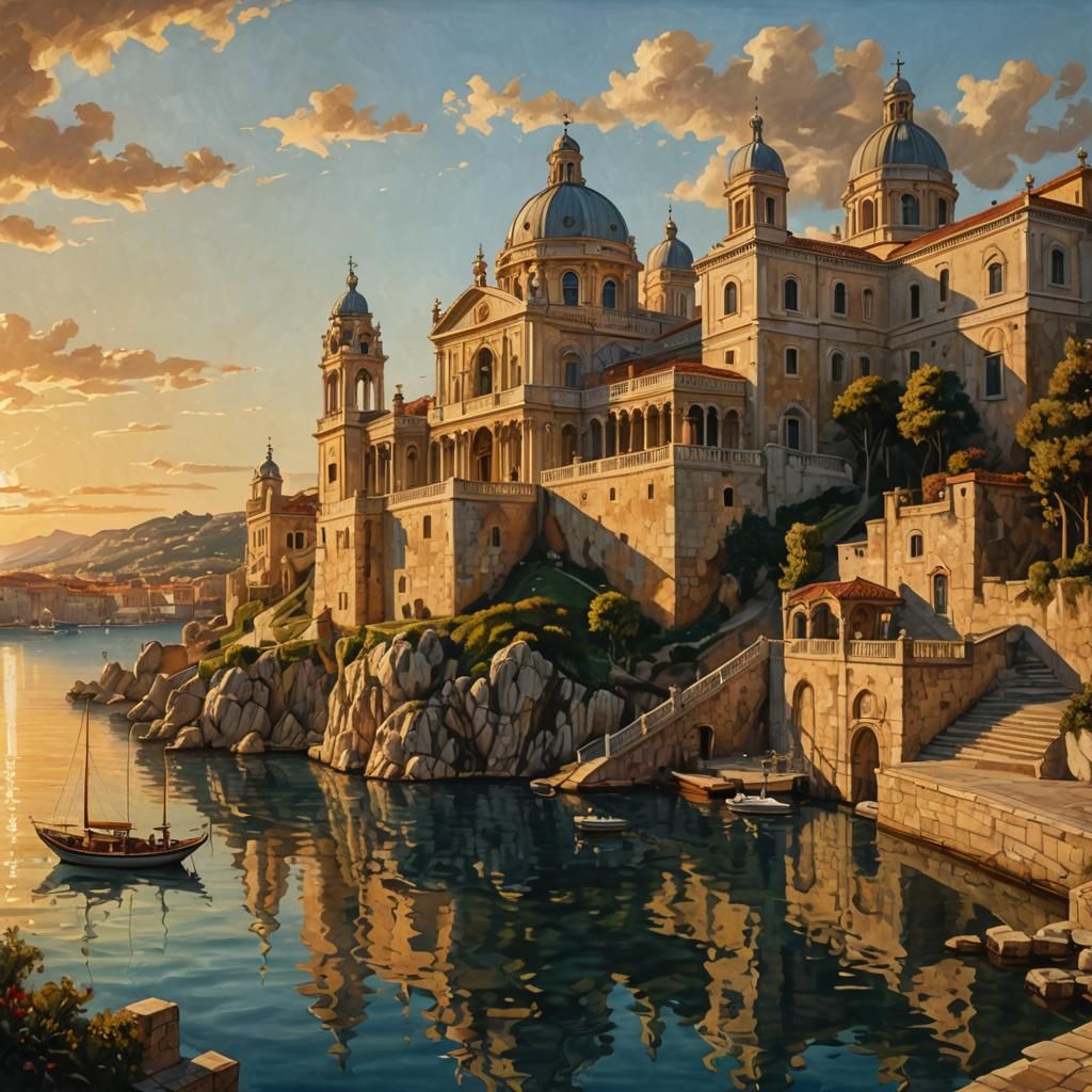 Ornate Palace on Hill in Baroque Style