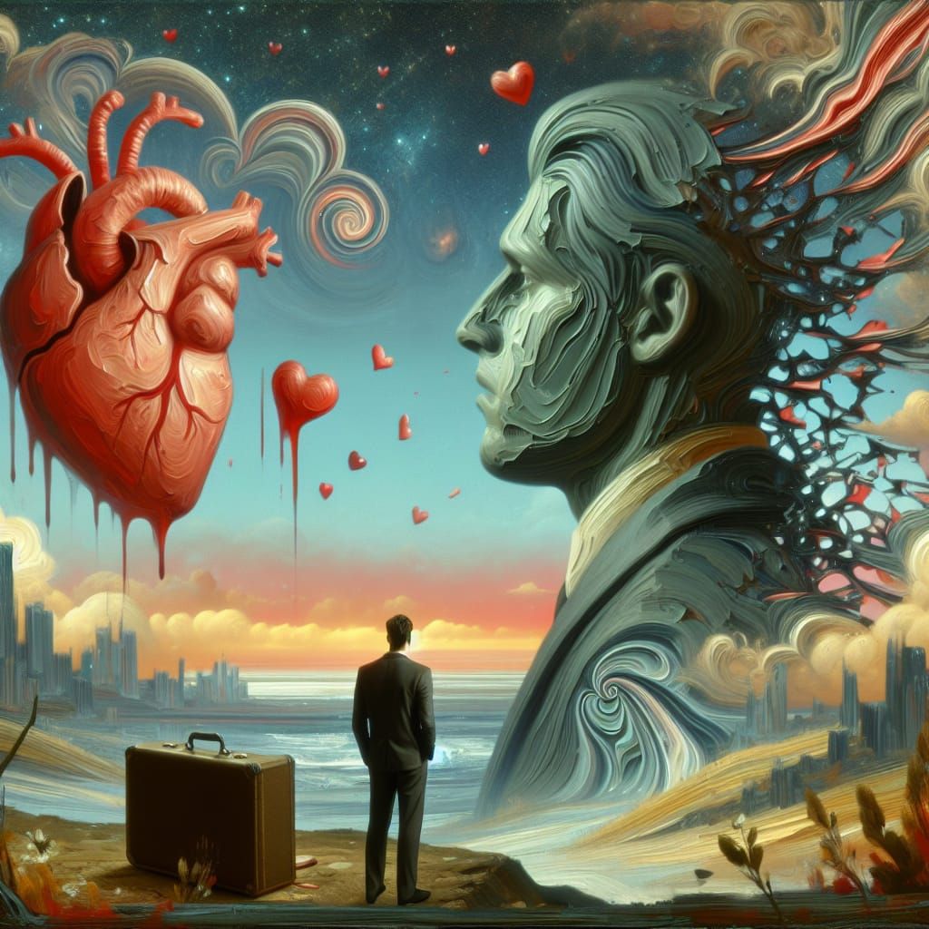 Surrealist Vision: Broken Heart in Double Exposure
