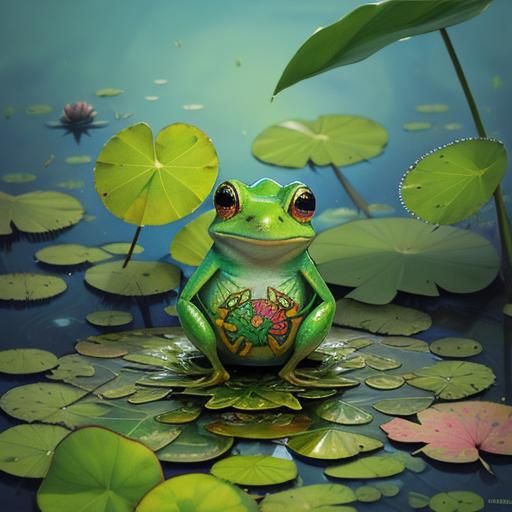 Watercolor Graffiti Art: Baby Frog on Lilypad