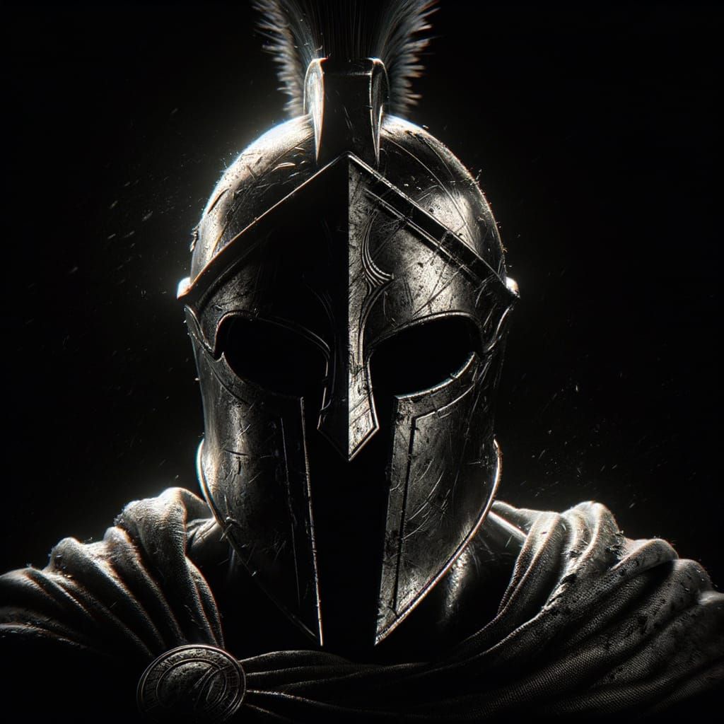 Epic Spartan Helmet Close-Up in Dramatic Light