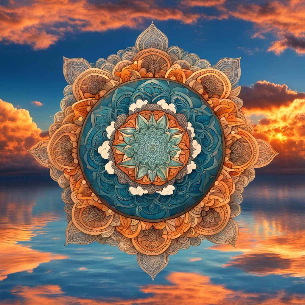 Ocean Sunset Mandala in Cloudscape