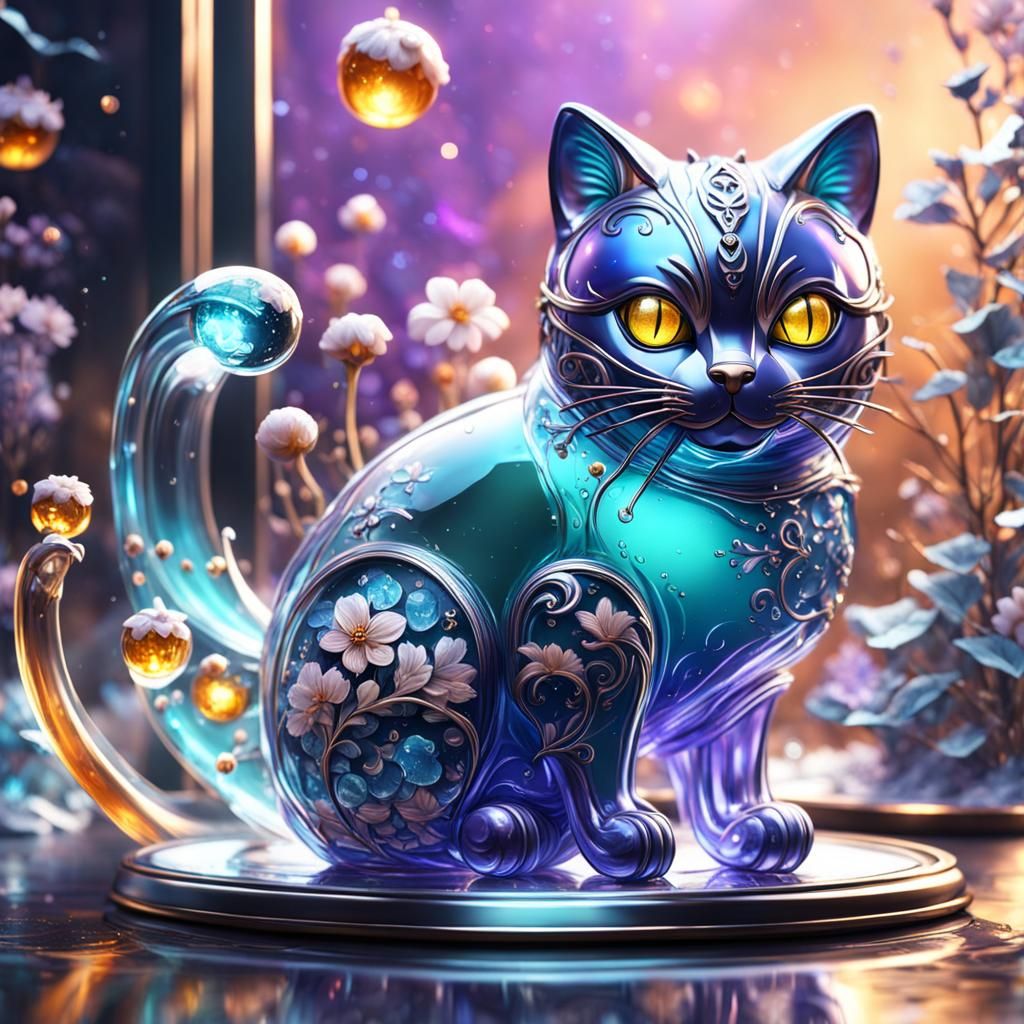 Cute Glass Cat in Detailed Matte Style