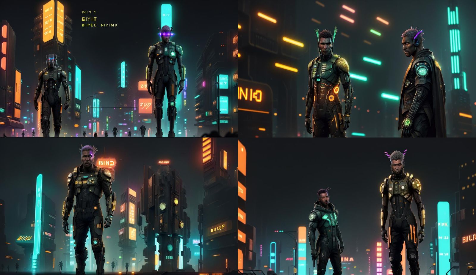 Biopunk African Man in Neon Cyberpunk City