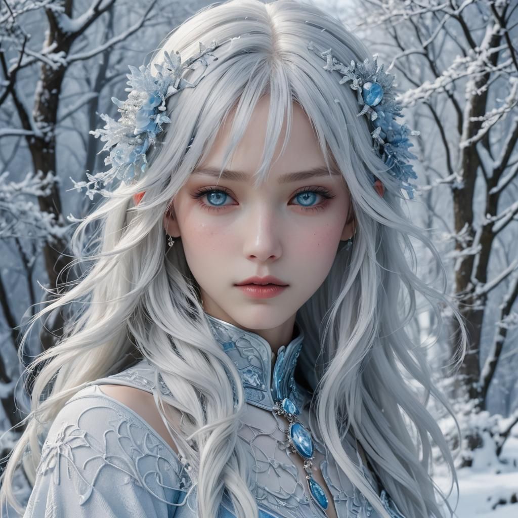 Icy Blonde Woman in Shades of Blue