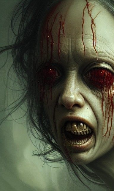 Disturbing Woman Portrait in Horror Art Style