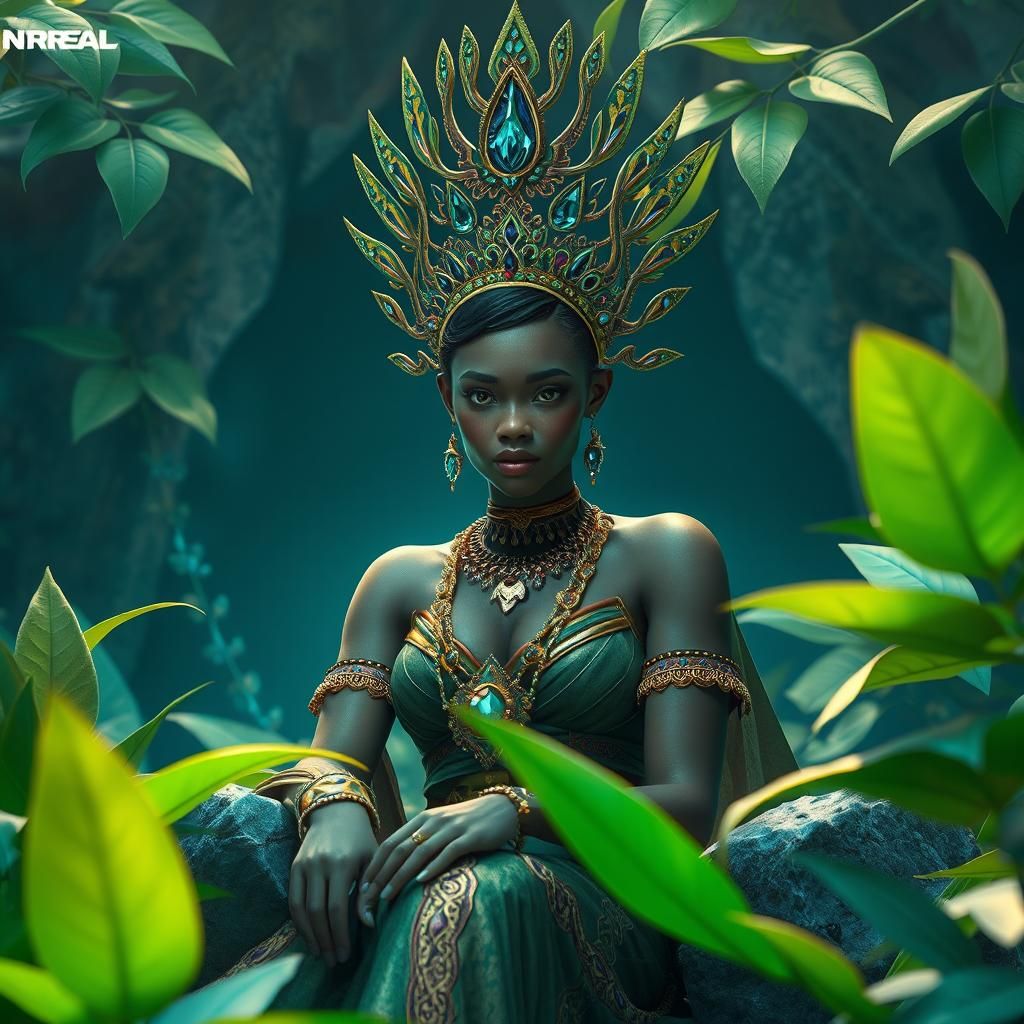 Queen Xochi in a Lush Fantasy Environment