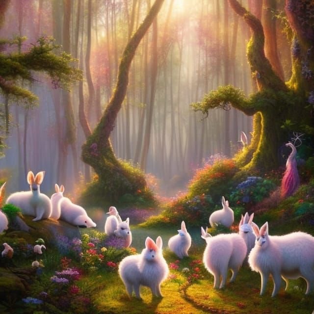 Enchanted Rabbits Playing in a Magical Forest