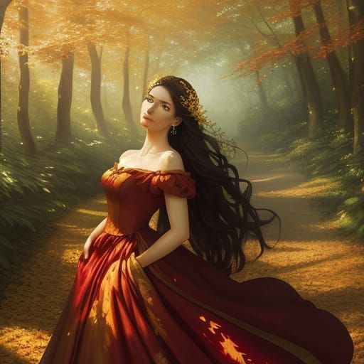 Elegant Woman in Sun-Dappled Glade: Oil Painting