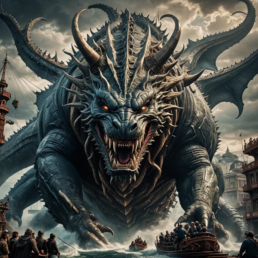 Satan Rides a Giant Leviathan in Hyperrealistic Detail
