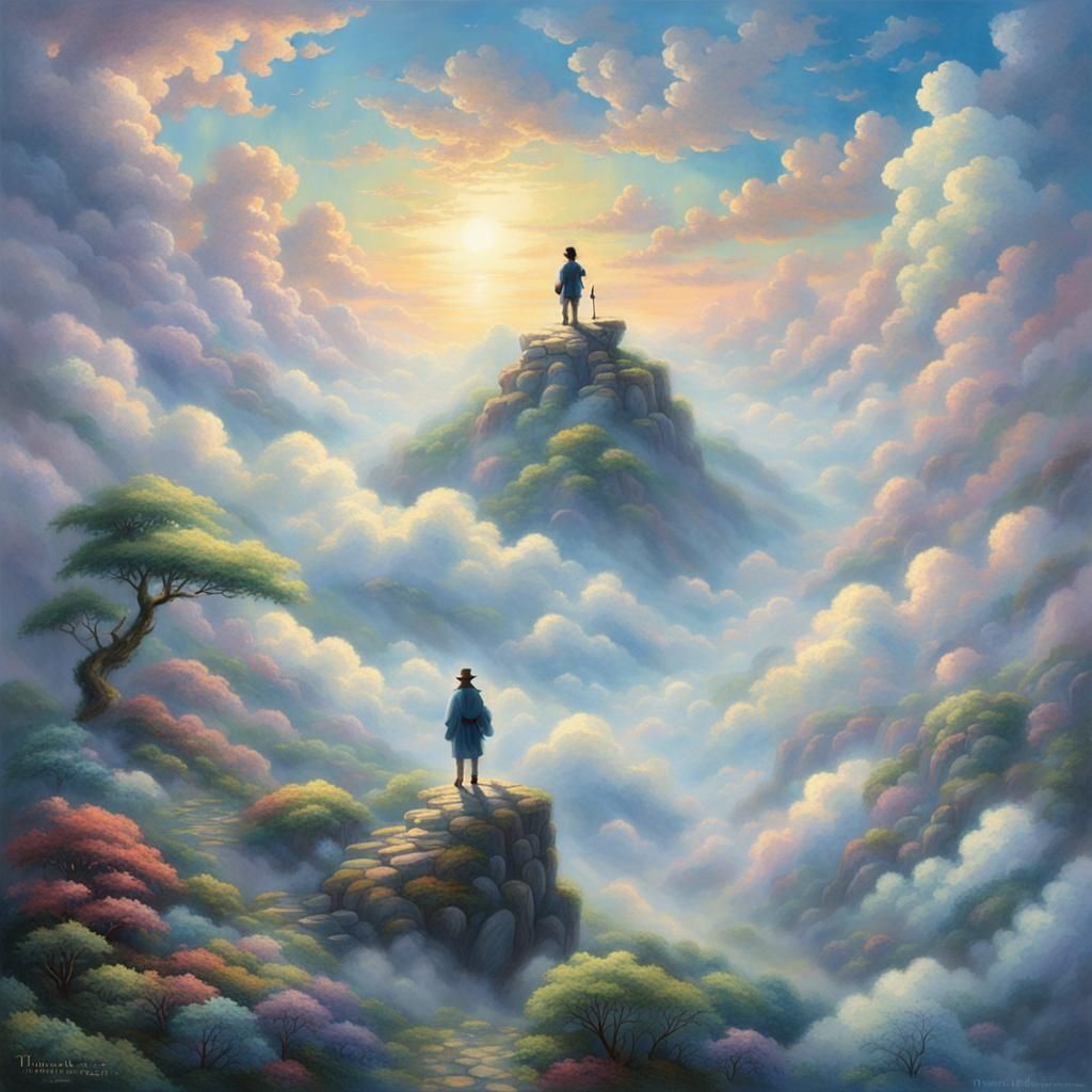 Anime Man in Ethereal Cloudscape, Fantasy Art