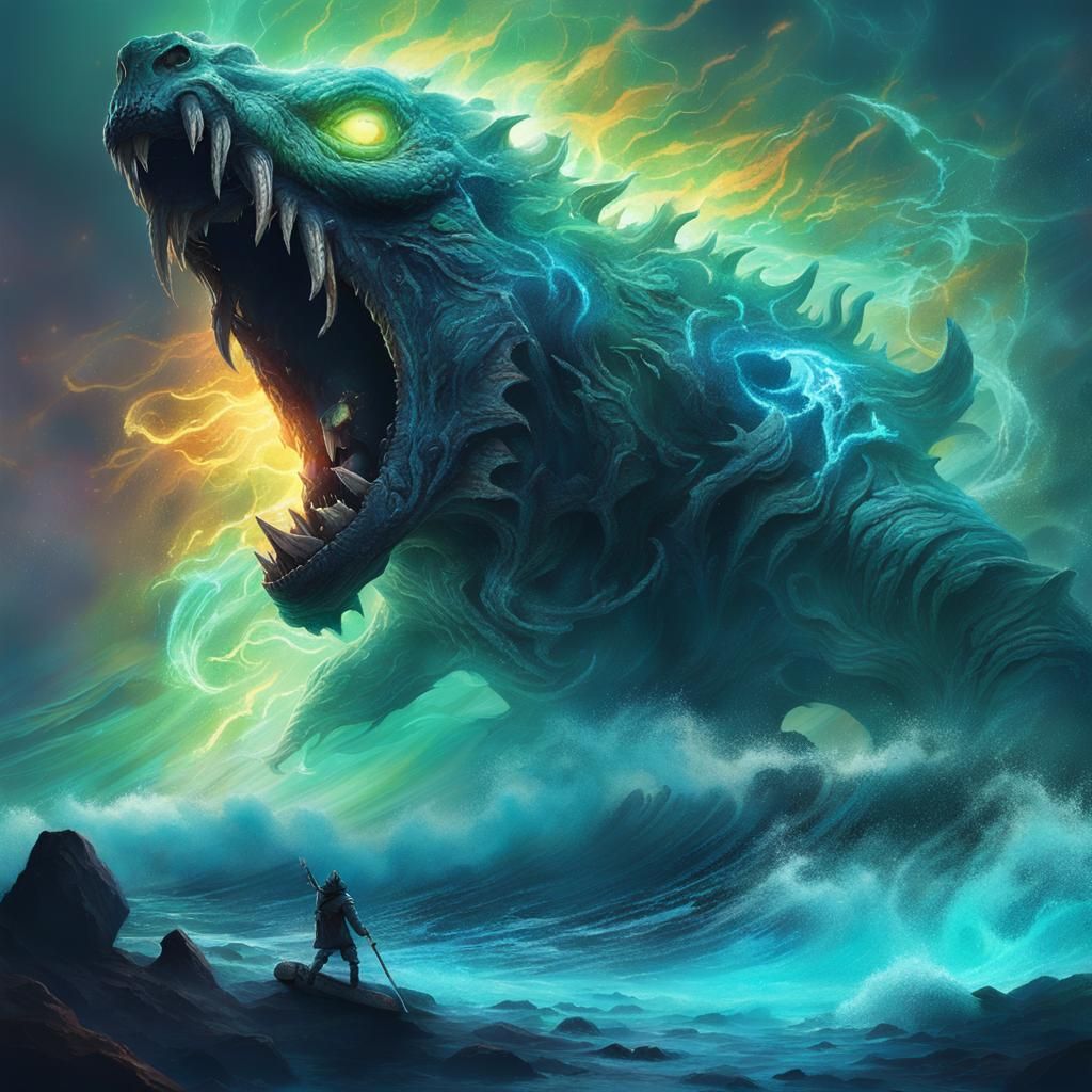 Terror Creature in a Neon Fantasy Setting