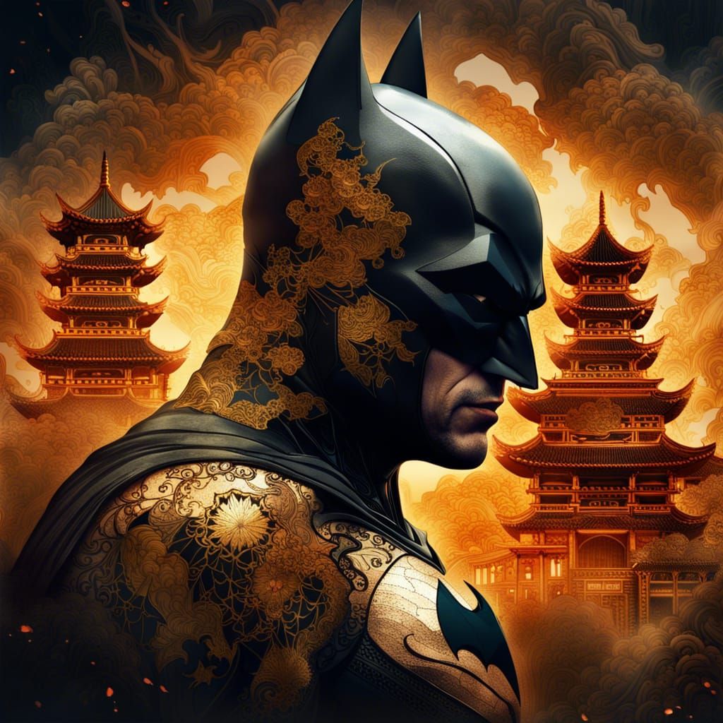 Batman Double Exposure Portrait with Burning Village
