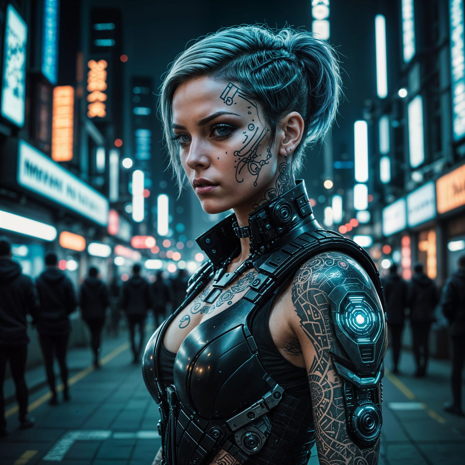 Cyberpunk Android Reigns Over a Futuristic Cityscape at Nigh...