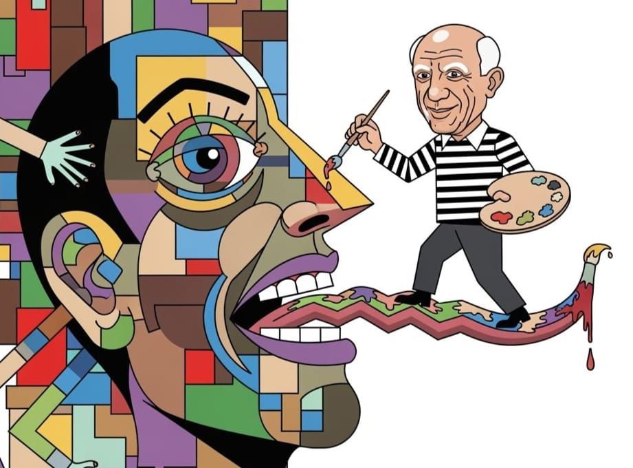 Picasso Caricature in Cubist Style Painting Abstract Head