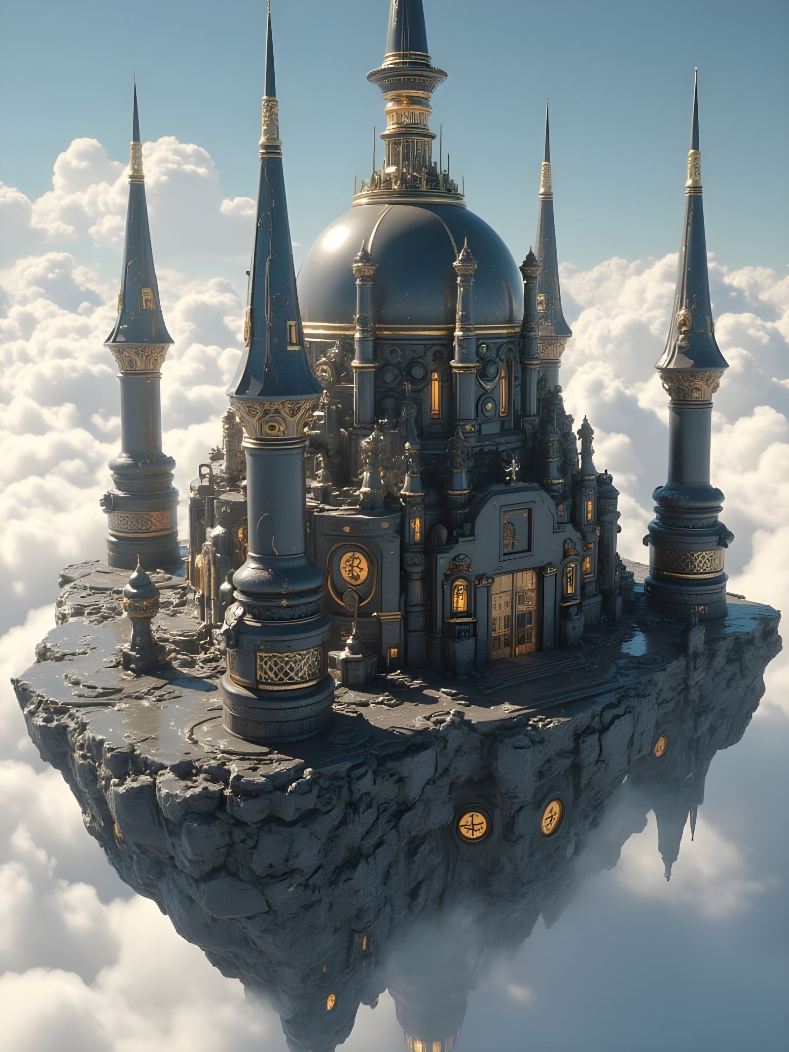 Surreal Black Marble City in a Neo-Cyberpunk Dreamscape