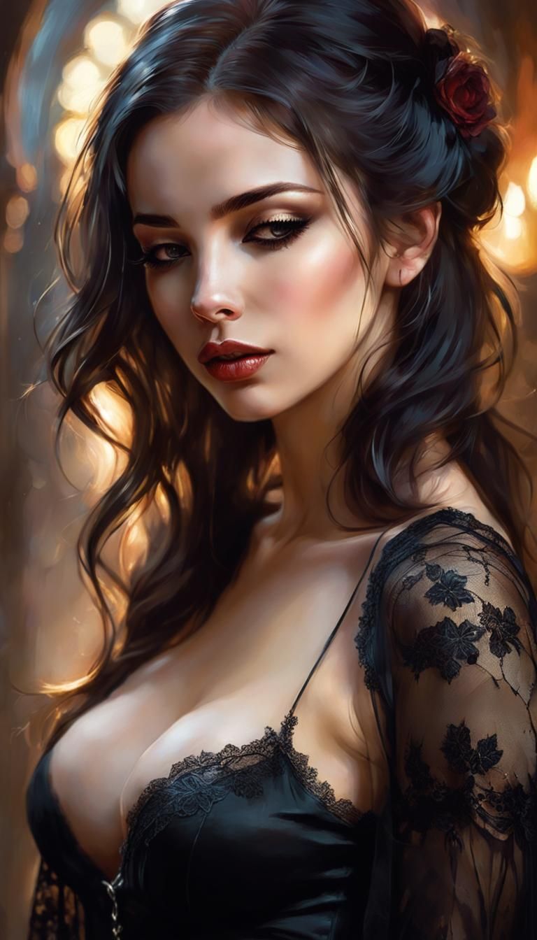 Vampire Woman in Black Lace, Dreamy Lighting