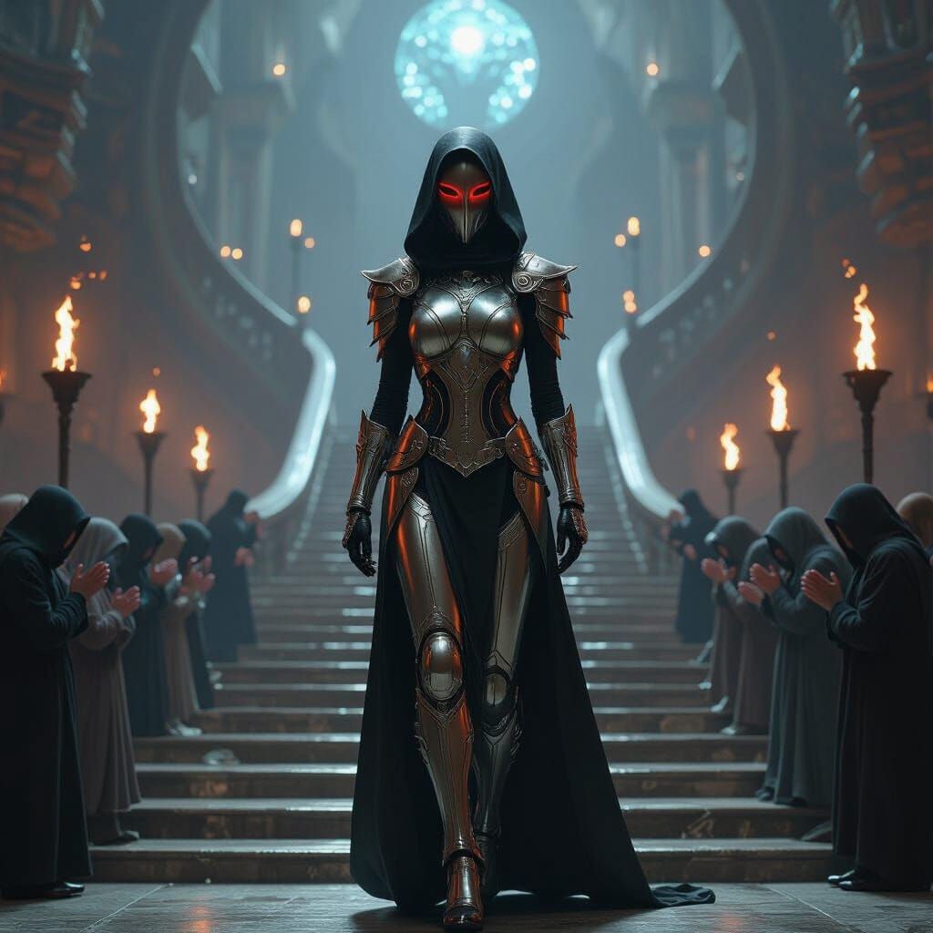 Futuristic Warrior Descends Torchlit Chamber, Giger & Mead I...