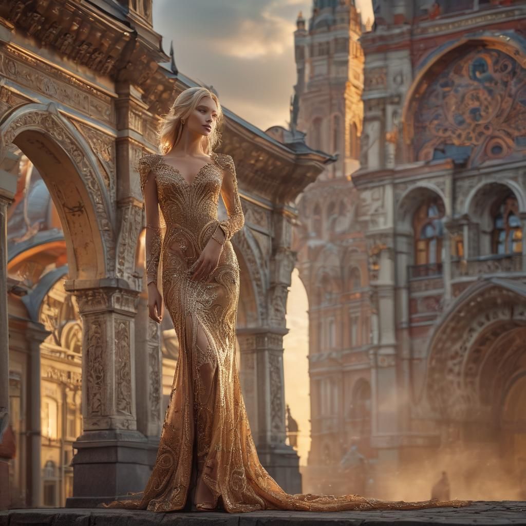 Russian Blonde in Gown, Ash Thorp-Inspired Art