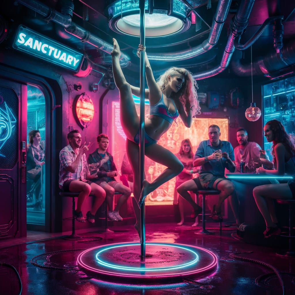 A THREE LEGGED POLE DANCER.