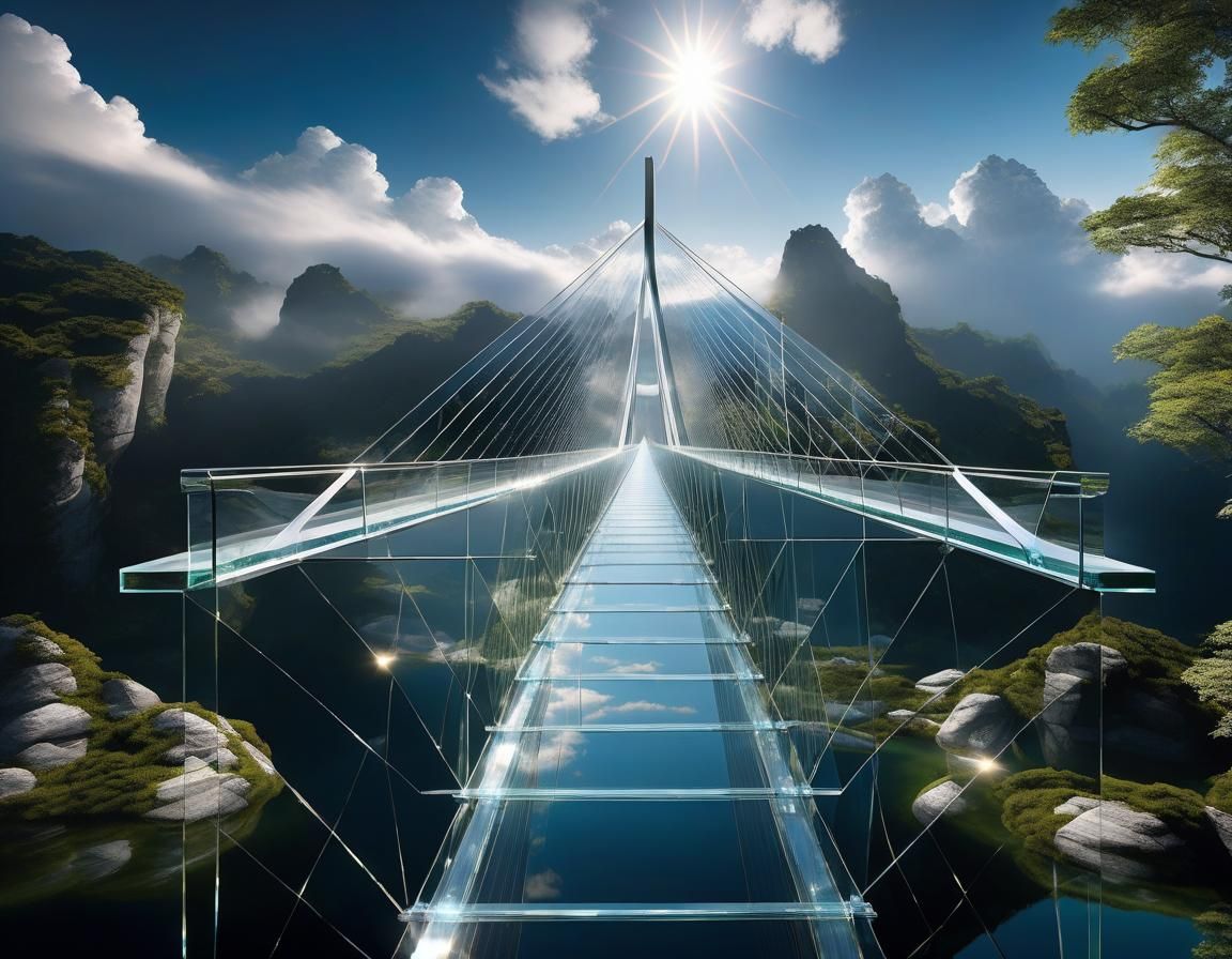 Crystal Bridge Suspended in Fantasy Landscape