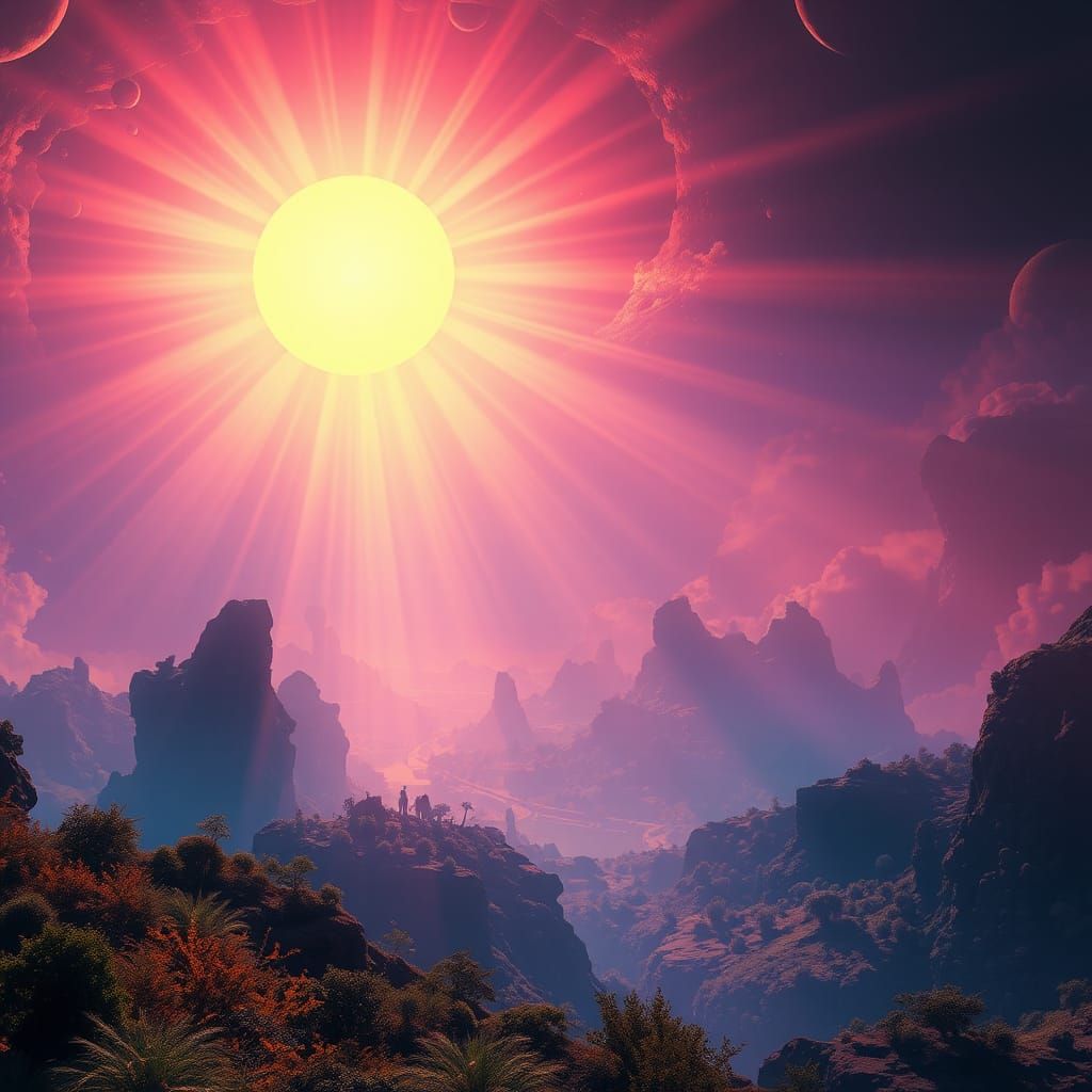 Golden Sun Rays Illuminate a Dreamlike Landscape