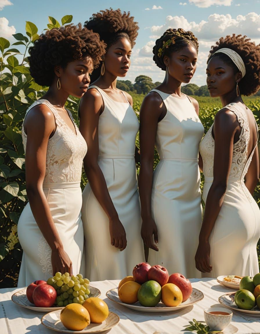 Beautiful Black Women in Elegant White Attire, Inspired by K...
