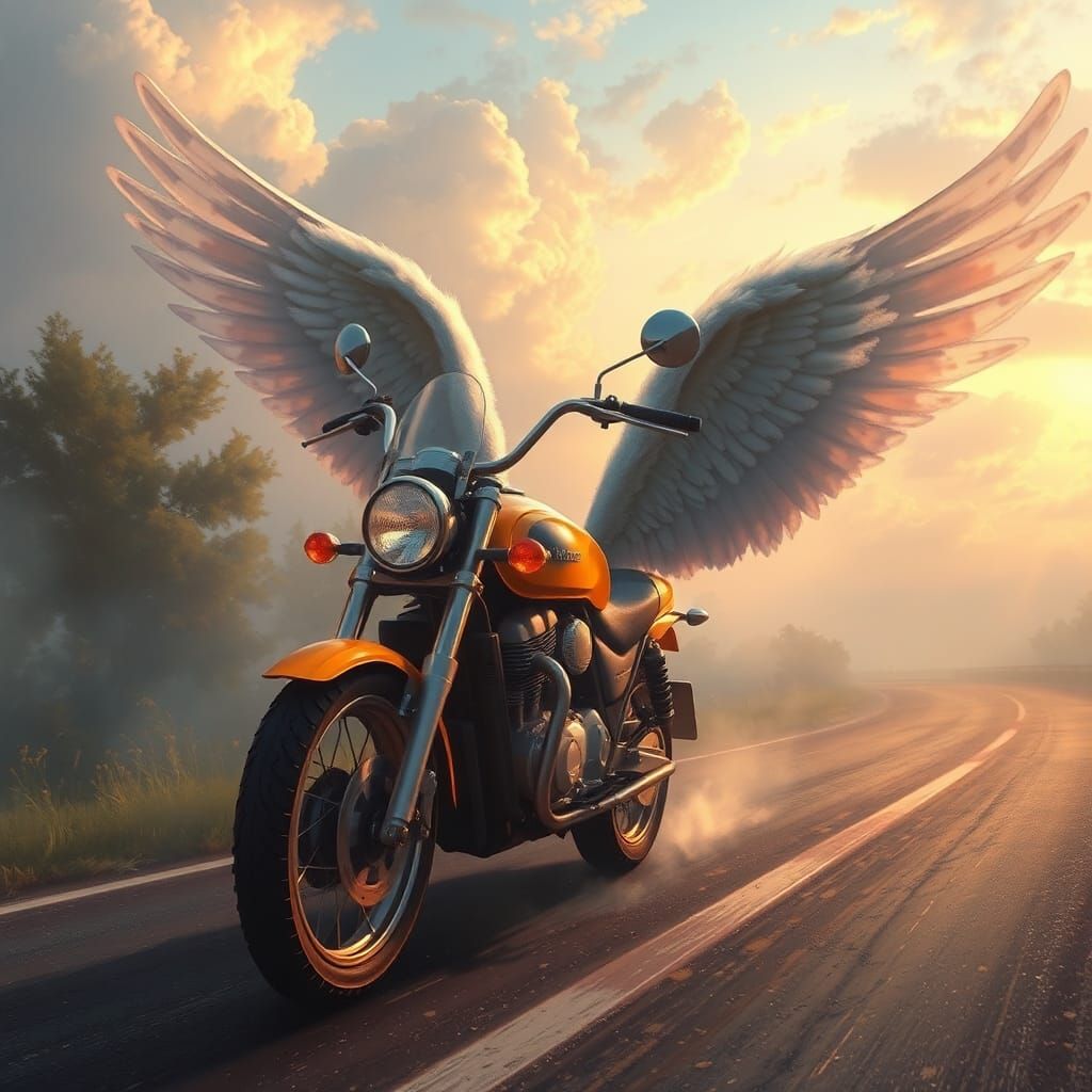 Winged Motorcycle Shattered: Ethereal Fantasy Art