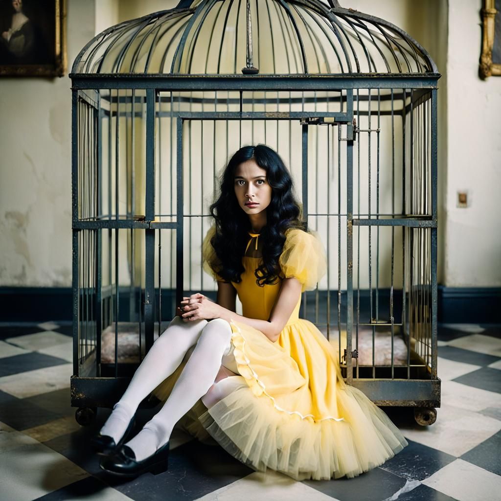 Woman in Birdcage: Fine Art Photography in Victorian Estate